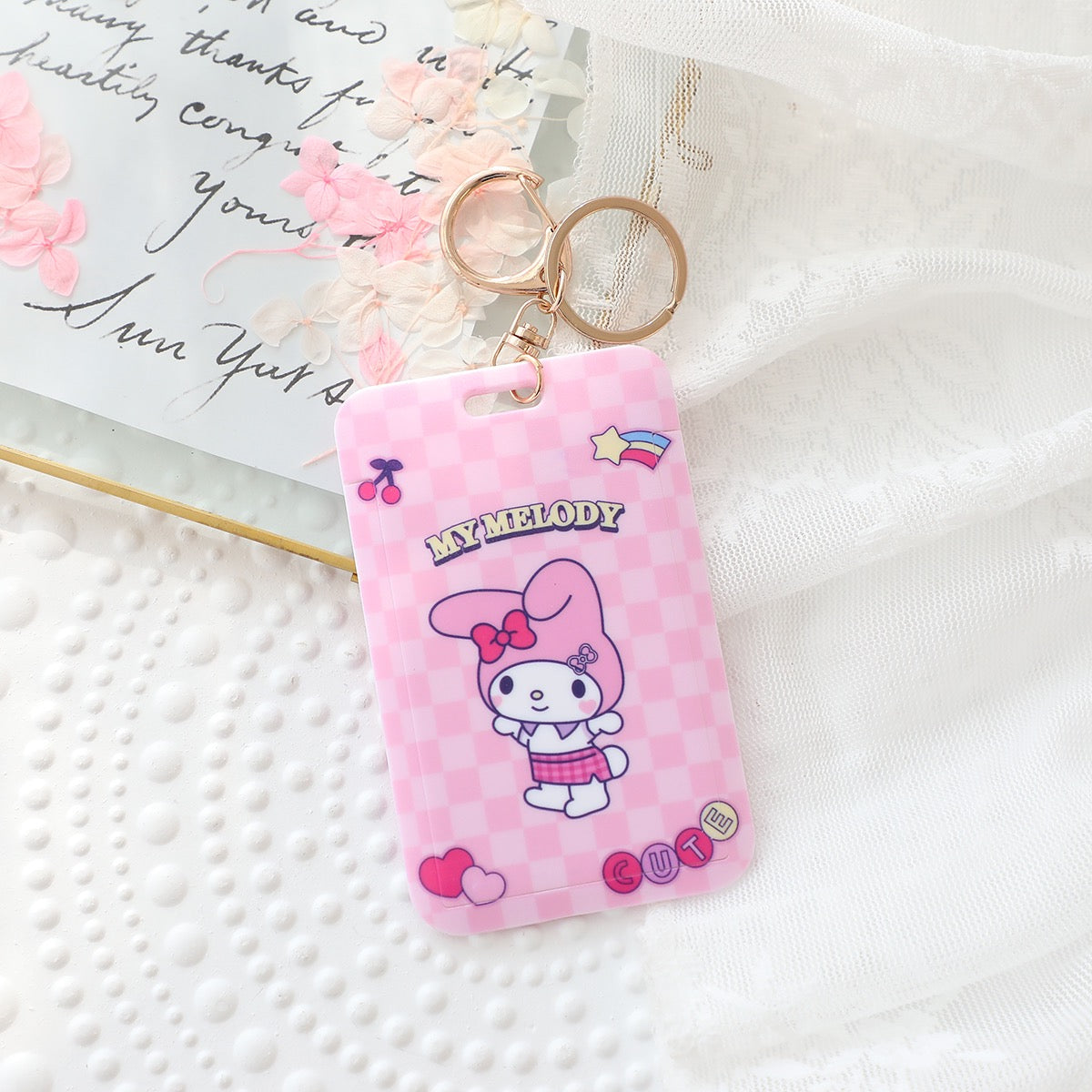 Sanrio Hello Kitty My Melody Kuromi Little Twin Stars Cinnamoroll Pompompurin Pochacco Card Badge Holder with Keychain KawaiiGiftLand