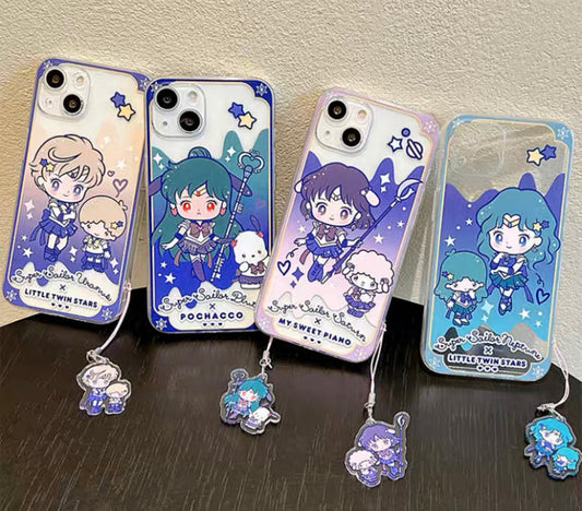 Japan Cartoon Sailor Moon x Sanrio with Phone Strap Clean Case | Little Twin Stars Piano Pochacco - iPhone Case 6 7 8 PLUS SE2 XS XR X 11 12 13 14 15 16 16e 17 17e Pro Promax 12mini 13mini
