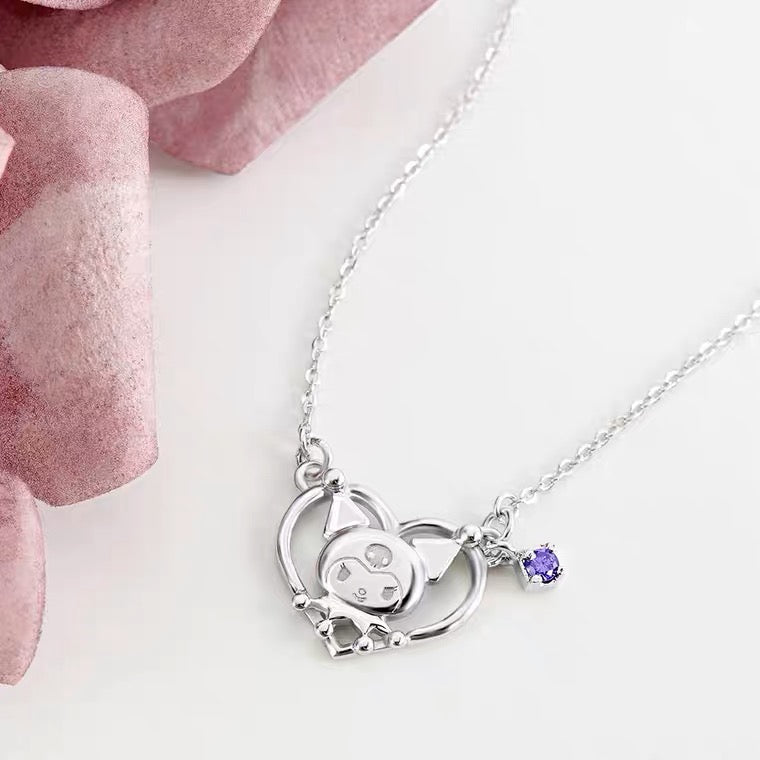 Sanrio Kuromi I.Love.Kuromi 925 Silver Necklace with Box KawaiiGiftLand