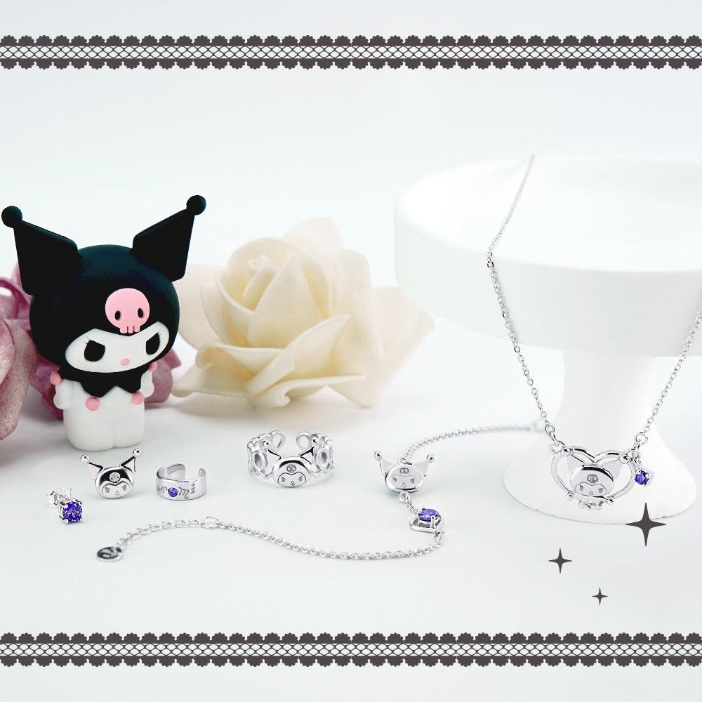 Sanrio Kuromi I.Love.Kuromi 925 Silver Ring with Ring Box KawaiiGiftLand