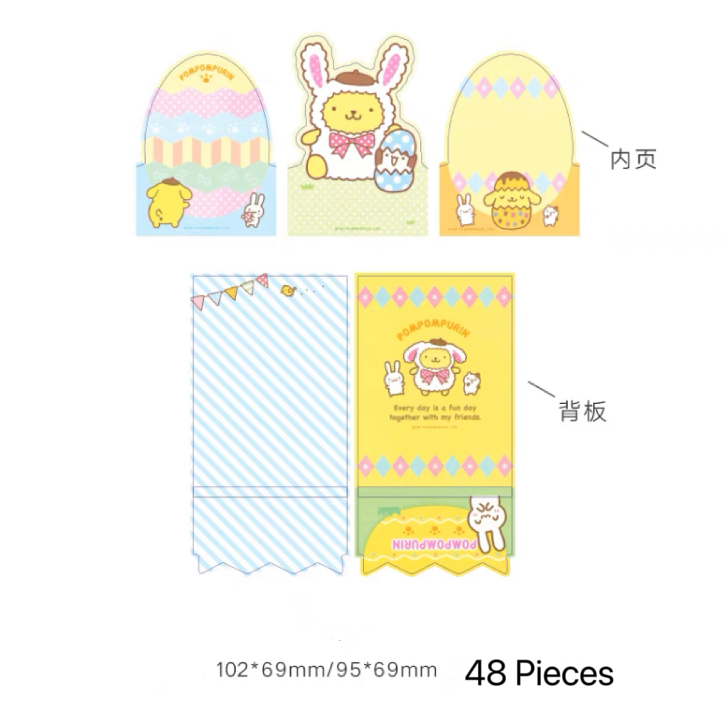 Sanrio Easter Bunny Memo Pad | Hello Kitty My Melody Kuromi Cinnamoroll Pompompurin Pocahcco - 3 Style 48 Sheets KawaiiGiftLand