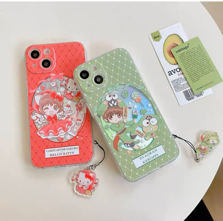 Japanese Cartoon CardCaptorSakura Cafe Maid Laser Version with KT MM KP iPhone Case 6 7 8 PLUS SE2 XS XR X 11 12 13 14 15 Pro Promax 12mini 13mini KawaiiGiftLand
