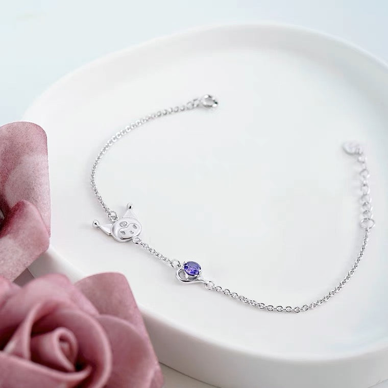Sanrio Kuromi I.Love.Kuromi 925 Silver Bracelet Silver with Ring Box KawaiiGiftLand