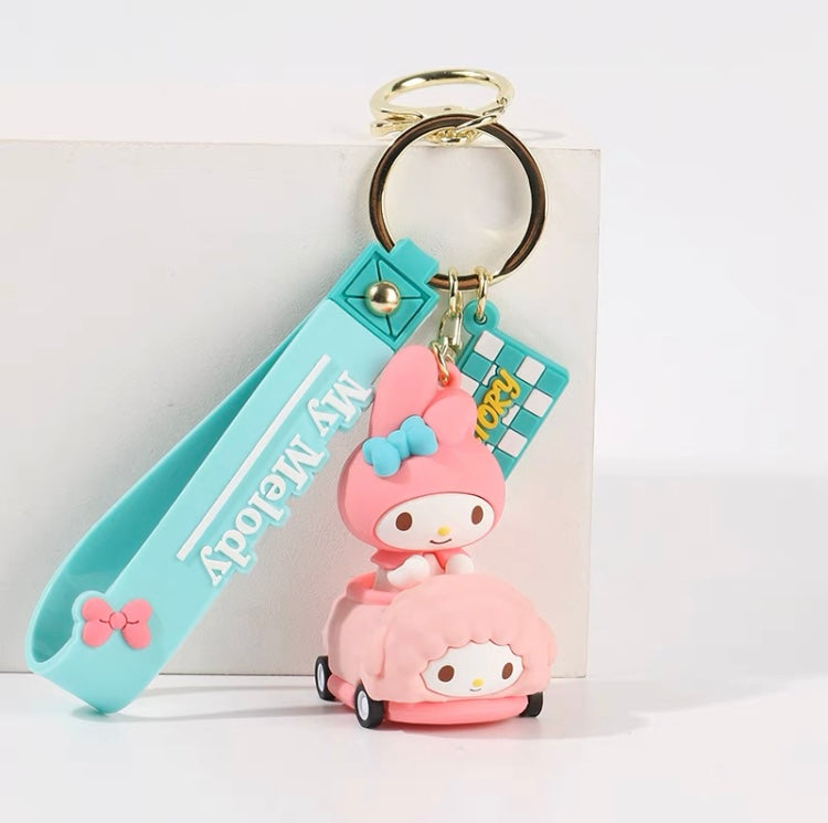 Sanrio Cute Racing Car Keychain - Hello Kitty My Melody Kuromi Cinnamoroll KawaiiGiftLand