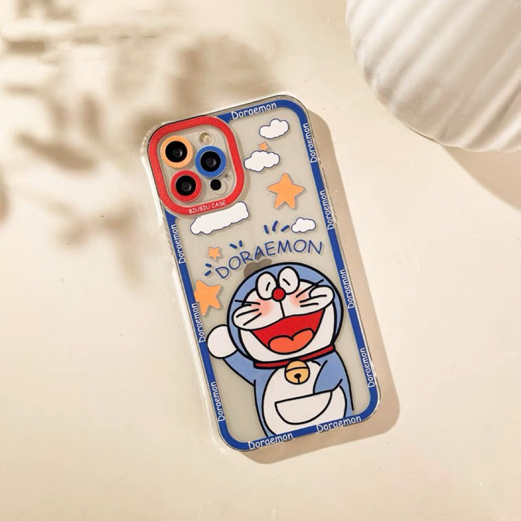 Japanese Cartoon Blue Robot Cat Doraemon Say Hi iPhone Case 6 7 8 PLUS SE2 XS XR X 11 12 13 14 15 16 Pro Promax 12mini 13mini KawaiiGiftLand