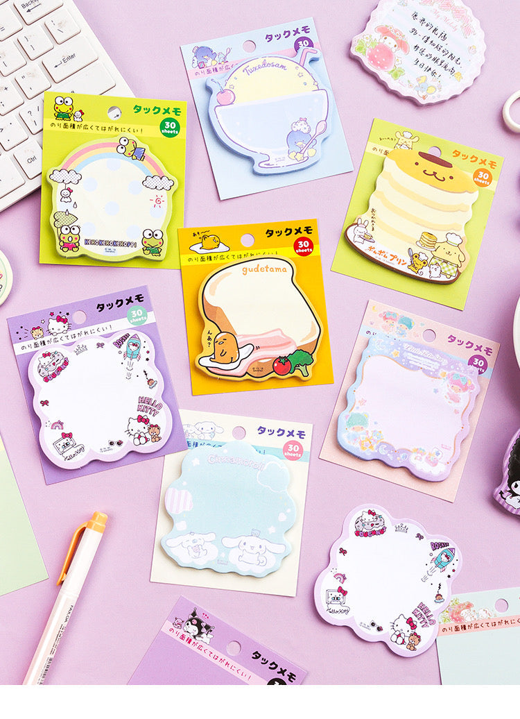 Sanrio Japan Mini Memo Pad Part 3 | Hello Kitty My Melody Kuromi Little Twin Stars Cinnamoroll Pompompurin Pochacco Keroppi Gudetama Tuxedosam - 30Sheets KawaiiGiftLand