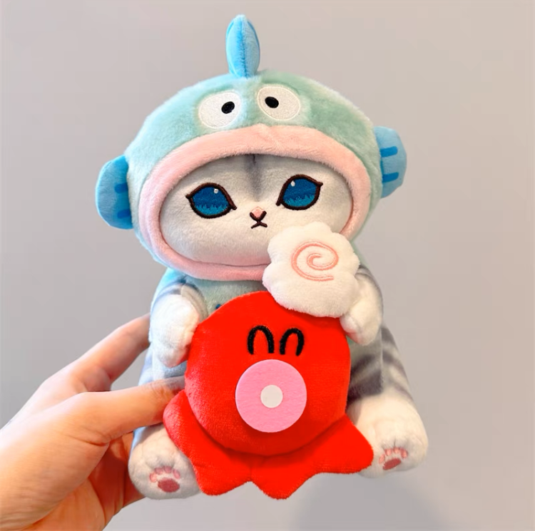 Japan Artist Mofusand x Sanrio Cat Neko Crossover Hangyodon - 12cm 15cm 20cm Mascot Plush Doll Big Keychain KawaiiGiftLand