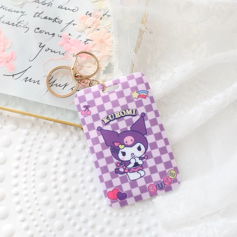 Sanrio Hello Kitty My Melody Kuromi Little Twin Stars Cinnamoroll Pompompurin Pochacco Card Badge Holder with Keychain KawaiiGiftLand