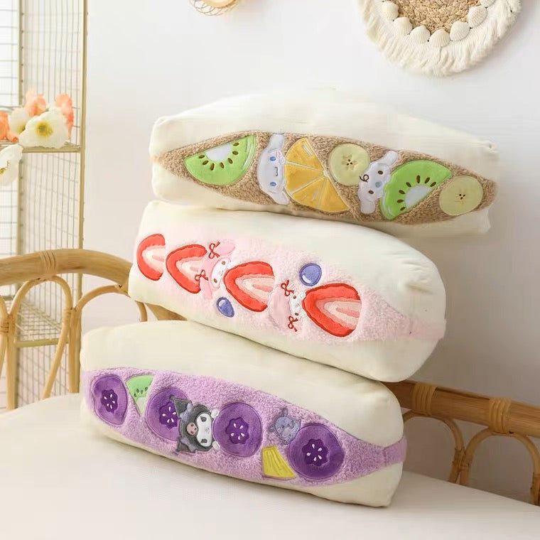Sanrio Japan Fruit Sandwich Cushion | My Melody Kuromi Cinnamoroll - 14x40x28cm KawaiiGiftLand