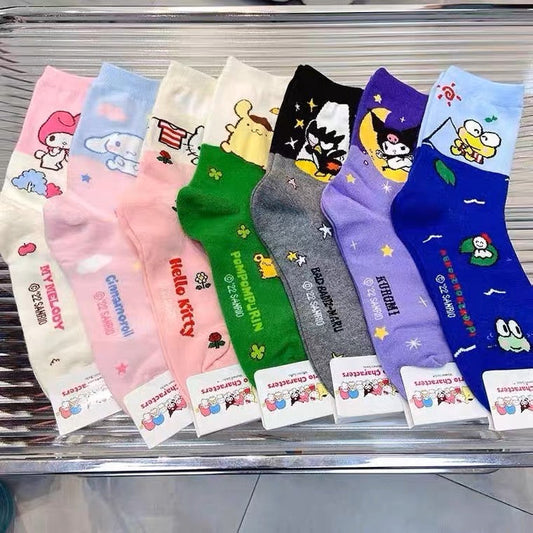 Sanrio Kawaii Colourful Cotton Socks | Hello Kitty My Melody Kuromi Cinnamoroll Pompompurin Keroppi Bad Badtz Maru - Short Boot Socks KawaiiGiftLand