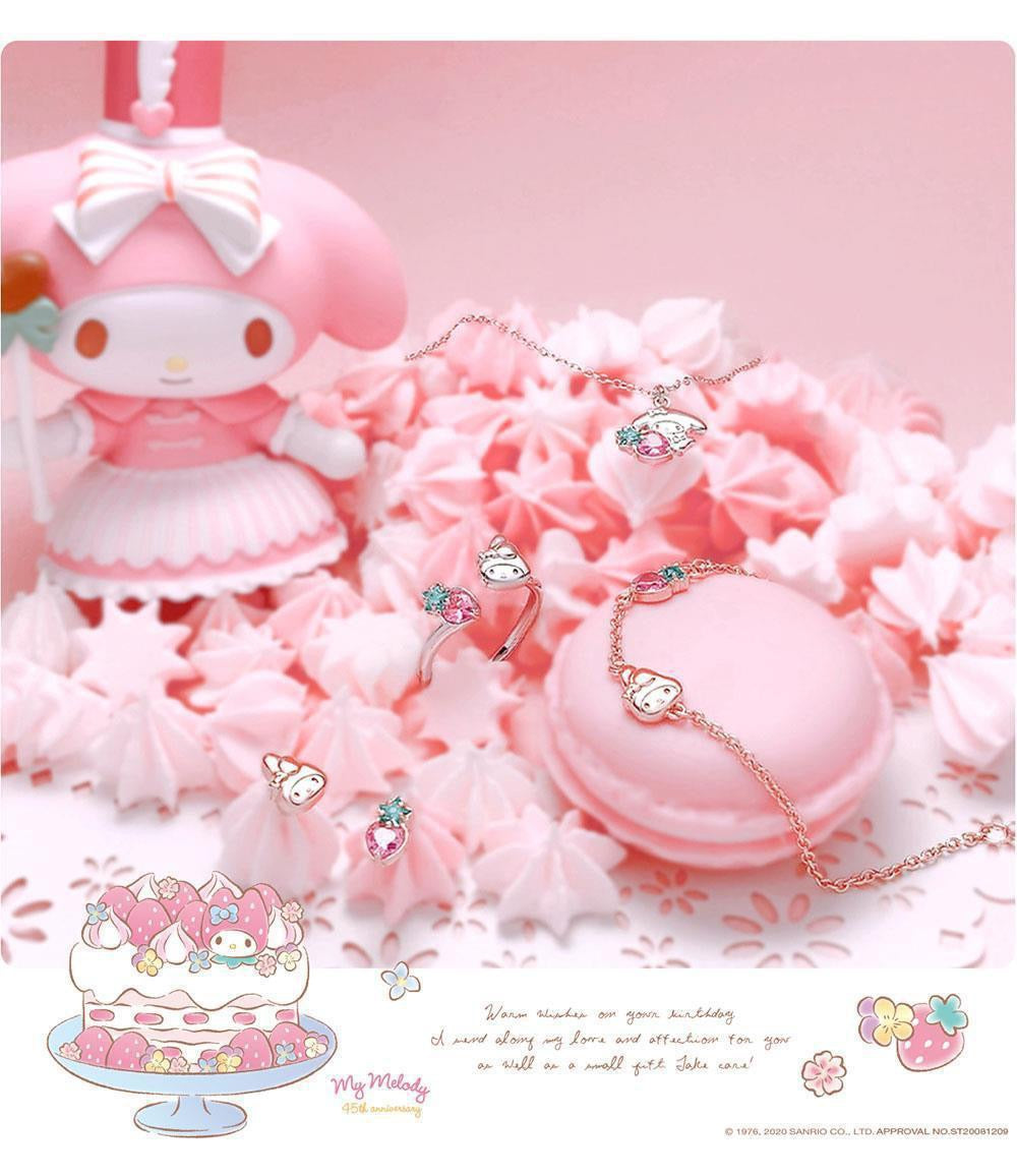 Sanrio My Melody with Strawberry 45th Annversary 925 Earrings Rosegold Silver with Box KawaiiGiftLand