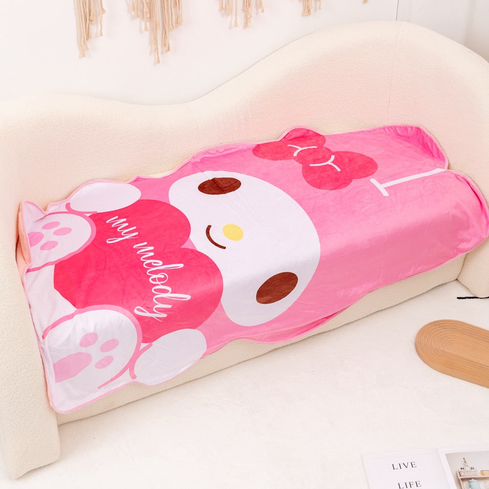 Sanrio Summer Cool Feeling & Felt Blanket | My Melody Cinnamoroll Hangyodon - 145x90cm KawaiiGiftLand