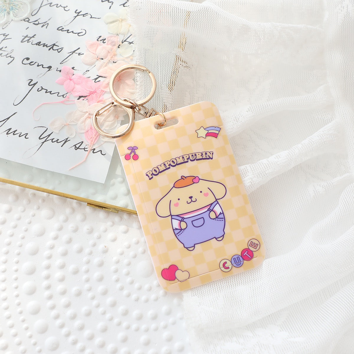 Sanrio Hello Kitty My Melody Kuromi Little Twin Stars Cinnamoroll Pompompurin Pochacco Card Badge Holder with Keychain KawaiiGiftLand