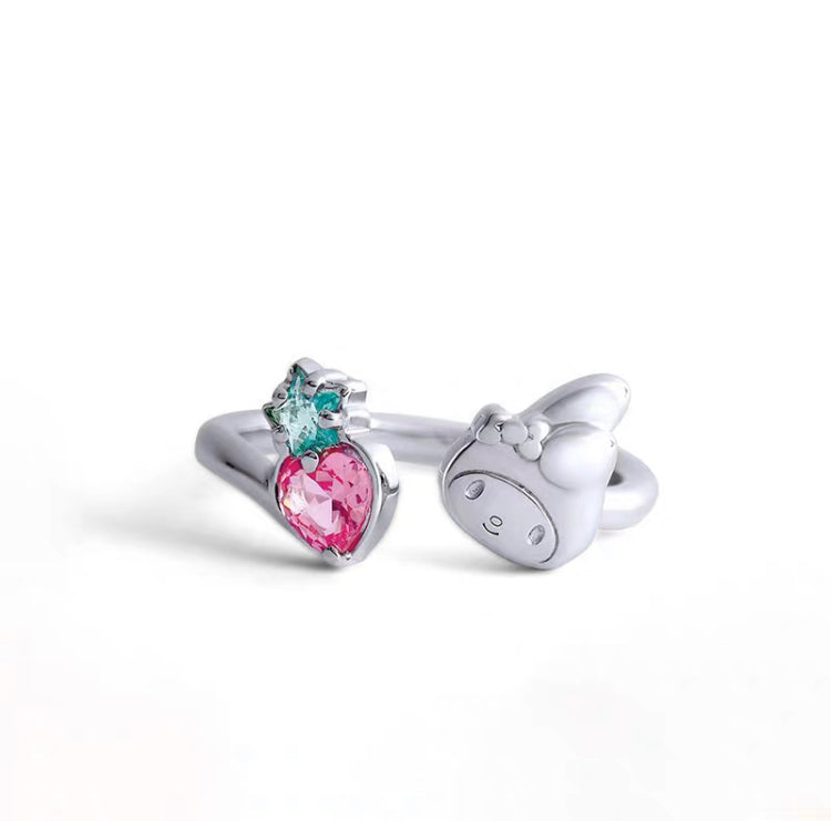 Sanrio My Melody with Strawberry 45th Annversary 925 Sterling Silver Ring Rosegold with Ring Box KawaiiGiftLand