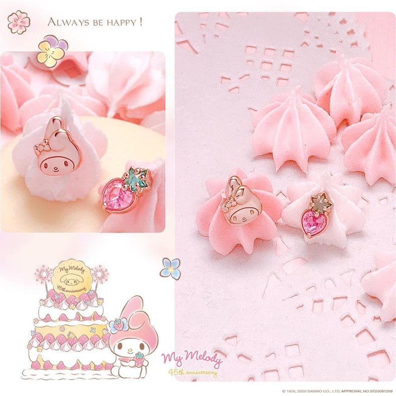 Sanrio My Melody with Strawberry 45th Annversary 925 Earrings Rosegold Silver with Box KawaiiGiftLand