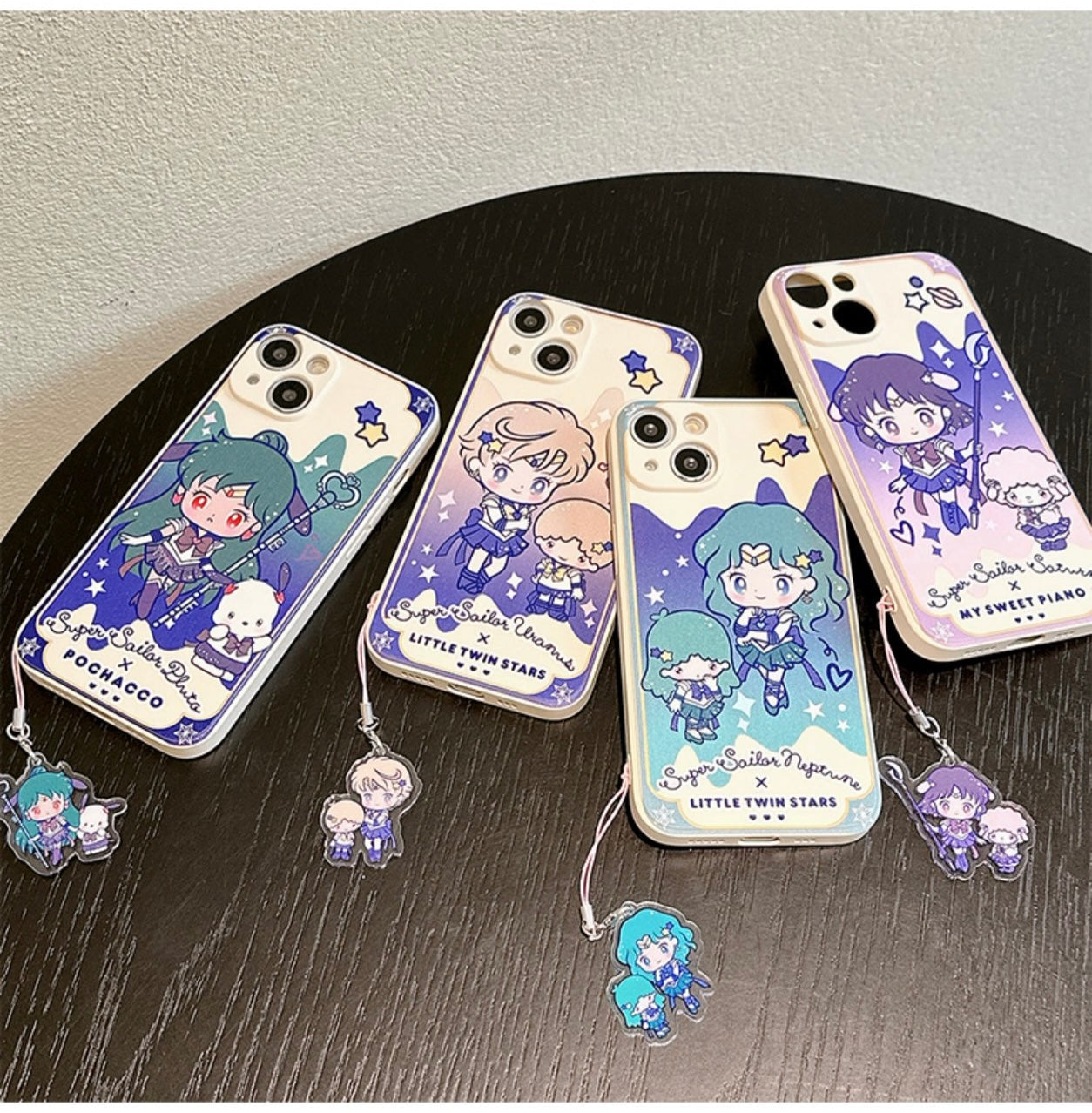 Japan Cartoon Sailor Moon x Sanrio with Phone Strap White Case | Little Twin Stars Piano Pochacco - iPhone Case 6 7 8 PLUS SE2 XS XR X 11 12 13 14 15 16 16e 17 17e Pro Promax 12mini 13miniKawaiiGiftLand