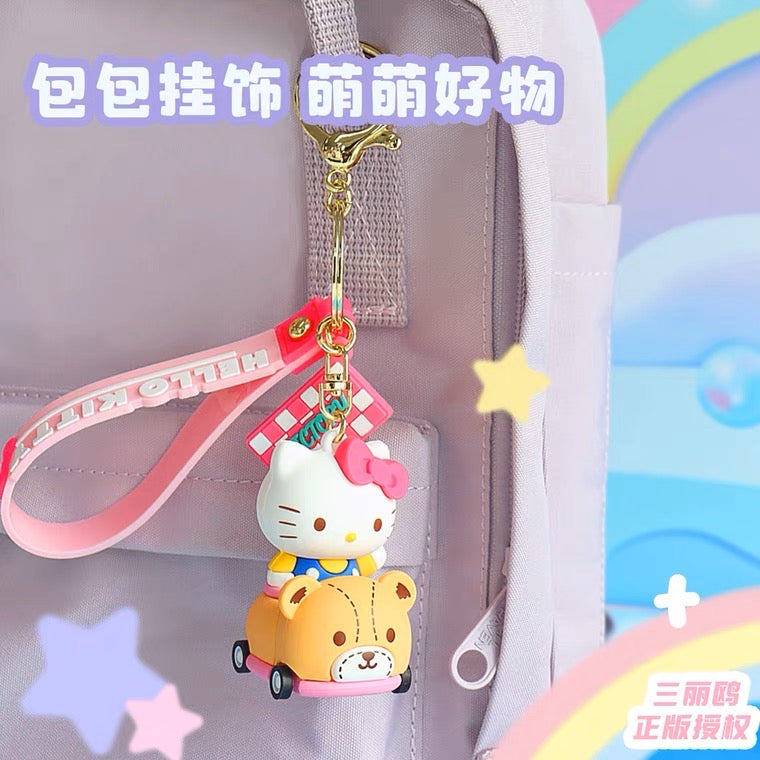 Sanrio Cute Racing Car Keychain - Hello Kitty My Melody Kuromi Cinnamoroll KawaiiGiftLand