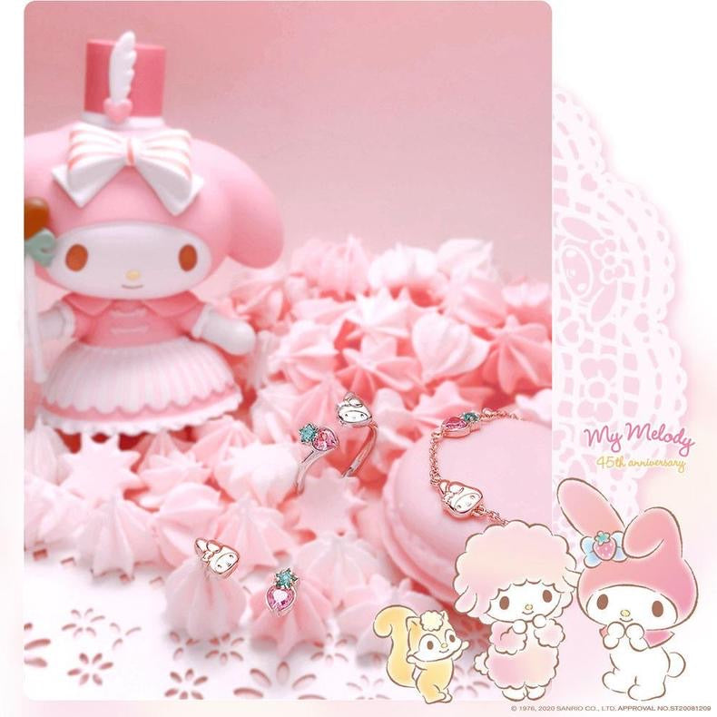 Sanrio My Melody with Strawberry 45th Annversary 925 Bracelet Rosegold Silver with Ring Box KawaiiGiftLand