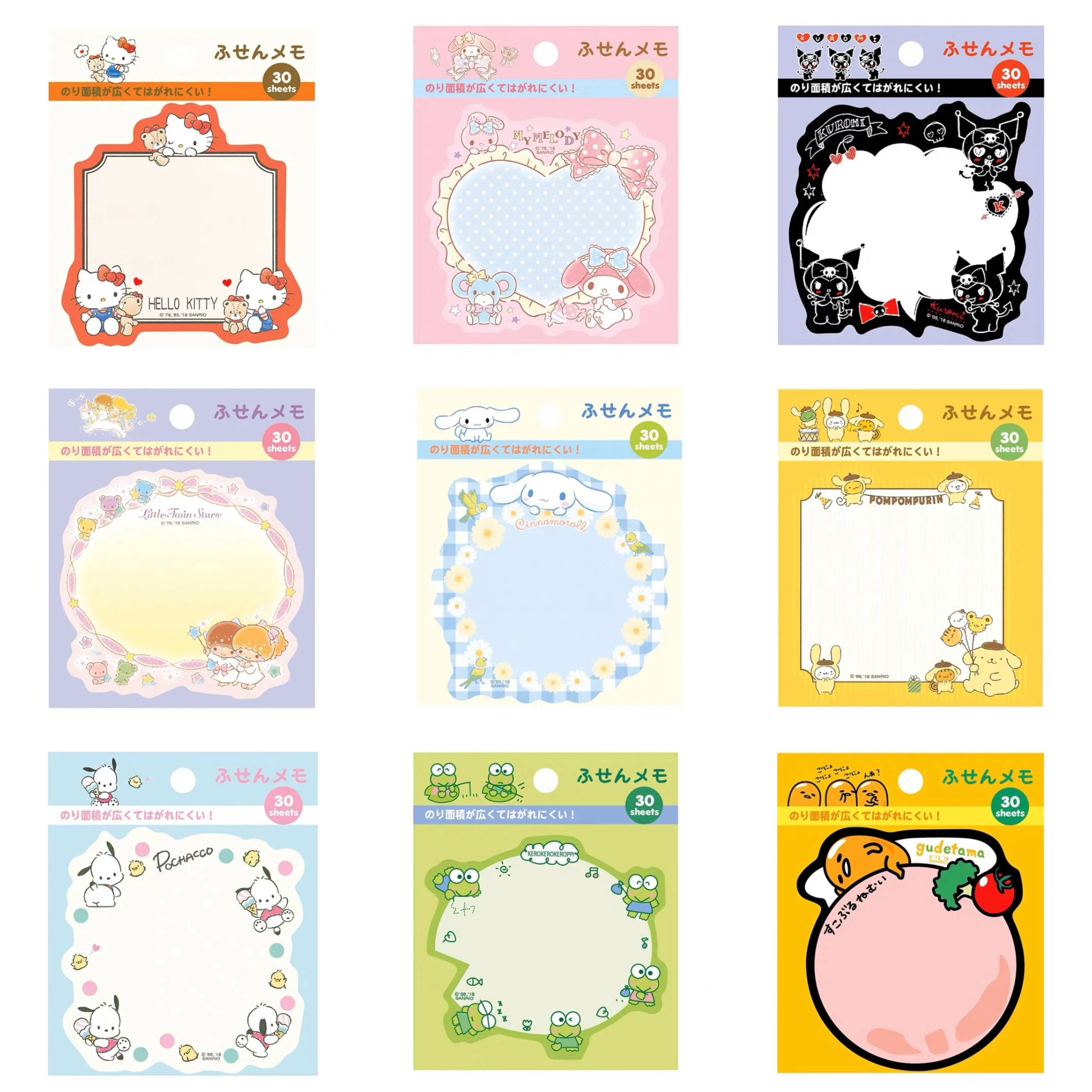 Sanrio Japan Mini Memo Pad | Hello Kitty My Melody Kuromi Little Twin Stars Cinnamoroll Pompompurin Pochacco Keroppi Gudetama - 30Sheets