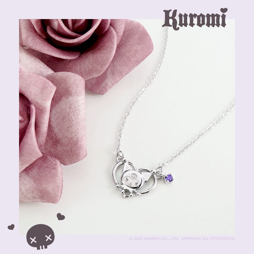 Sanrio Kuromi I.Love.Kuromi 925 Silver Necklace with Box KawaiiGiftLand