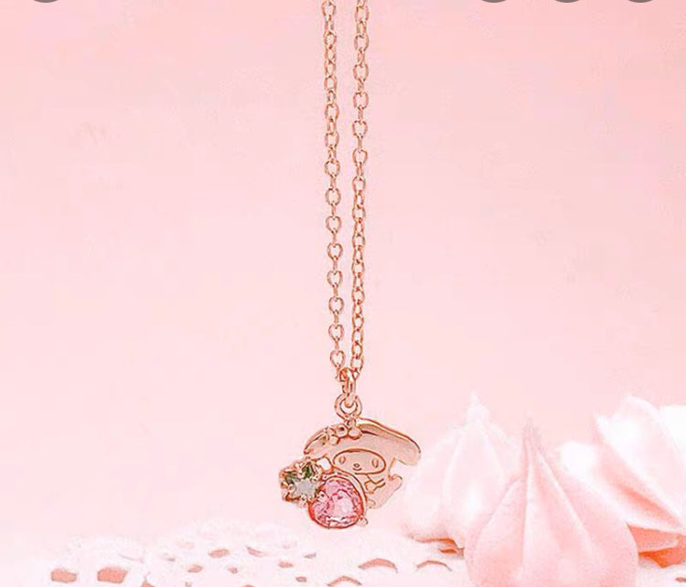 Sanrio My Melody with Strawberry 45th Annversary 925 Necklace Rosegold Silver with Ring Box KawaiiGiftLand