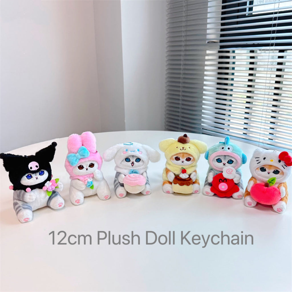 Japan Artist Mofusand x Sanrio Cat Neko Crossover Hangyodon - 12cm 15cm 20cm Mascot Plush Doll Big Keychain KawaiiGiftLand