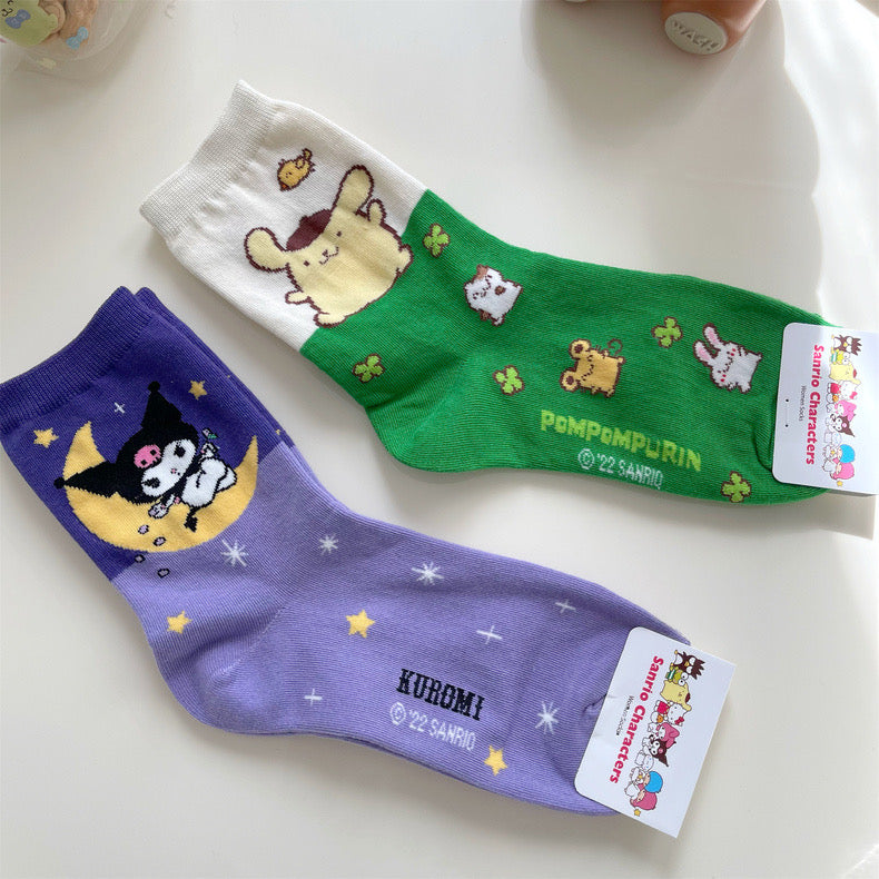 Sanrio Kawaii Colourful Cotton Socks | Hello Kitty My Melody Kuromi Cinnamoroll Pompompurin Keroppi Bad Badtz Maru - Short Boot Socks KawaiiGiftLand