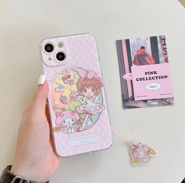 Japanese Cartoon CardCaptorSakura Cafe Maid Laser Version with KT MM KP iPhone Case 6 7 8 PLUS SE2 XS XR X 11 12 13 14 15 Pro Promax 12mini 13mini - KawaiiGiftLand