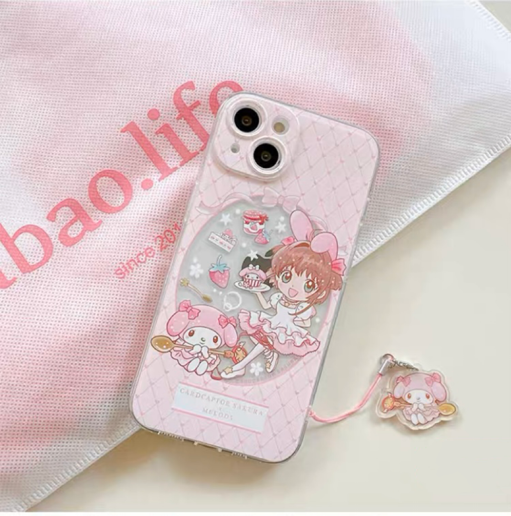 Japanese Cartoon CardCaptorSakura Cafe Maid Laser Version with KT MM KP iPhone Case 6 7 8 PLUS SE2 XS XR X 11 12 13 14 15 Pro Promax 12mini 13mini KawaiiGiftLand