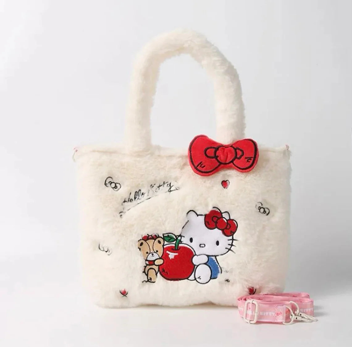 Sanrio Hello Kitty My Melody Kuromi Cinnamoroll Fluffy Shopping Totes Shoulder Bag with Strap KawaiiGiftLand