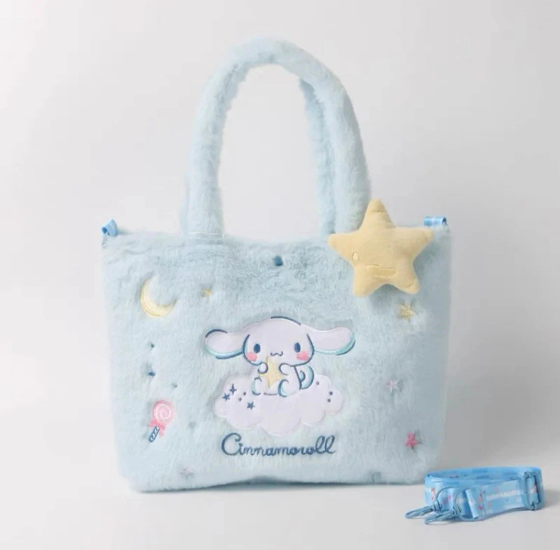 Sanrio Hello Kitty My Melody Kuromi Cinnamoroll Fluffy Shopping Totes Shoulder Bag with Strap KawaiiGiftLand