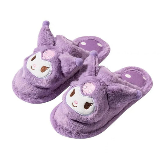 Sanrio Kuromi Purple Fluffy Big Head Fur Winter Slippers KawaiiGiftLand