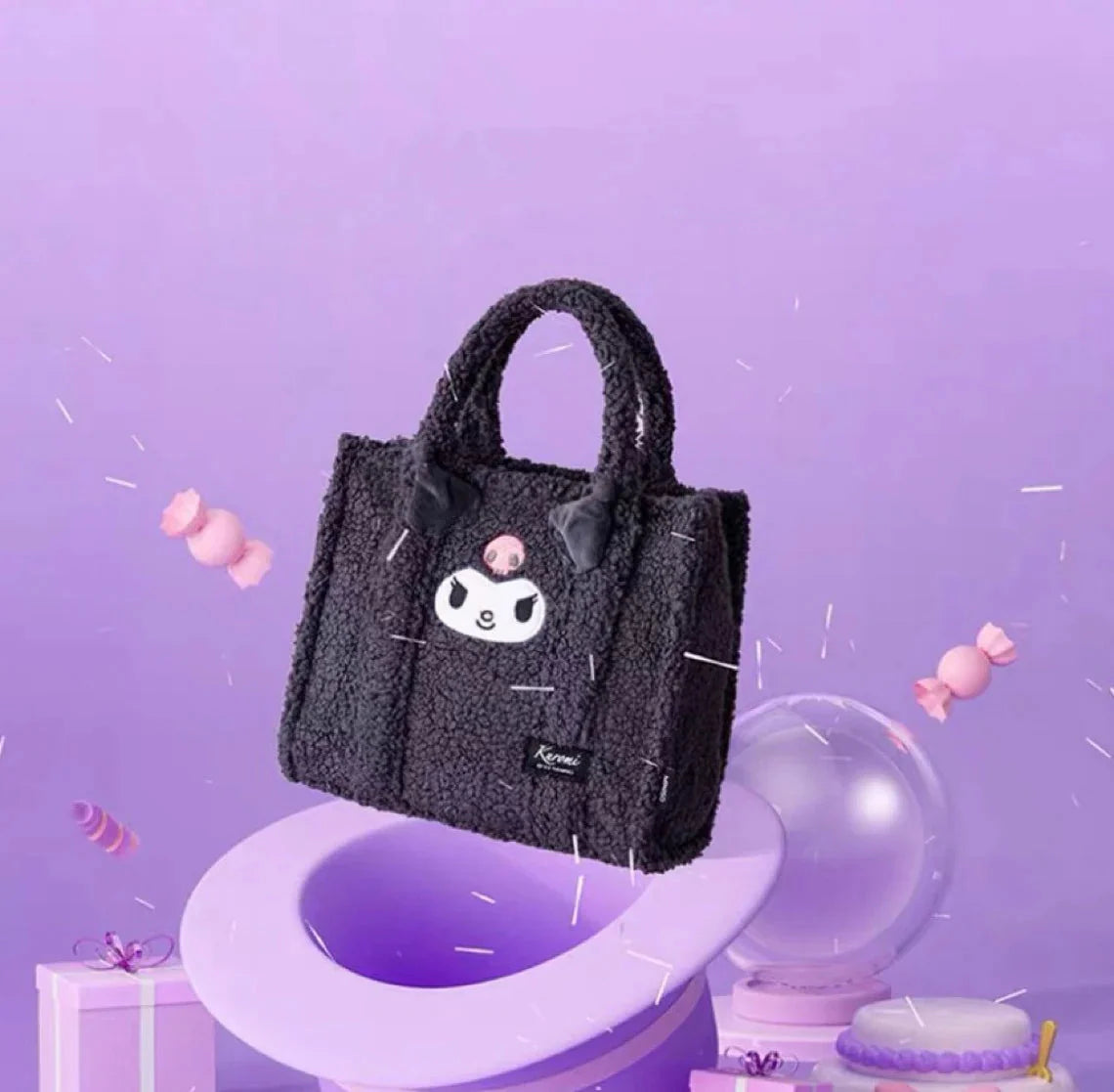 Sanrio Kuromi Big Fluffy Tote Bag KawaiiGiftLand