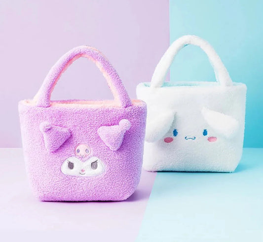 Sanrio Double Face My Melody & Kuromi - Cinnamoroll & Pochacco Fluffy Hand Tote Bag KawaiiGiftLand