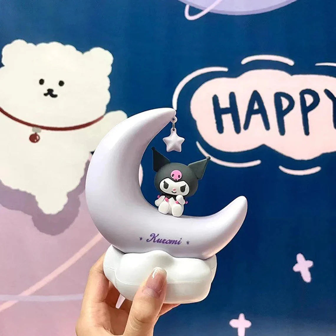 Sanrio Kuromi Sits on Moon Night Purple Light with USB Recharge KawaiiGiftLand