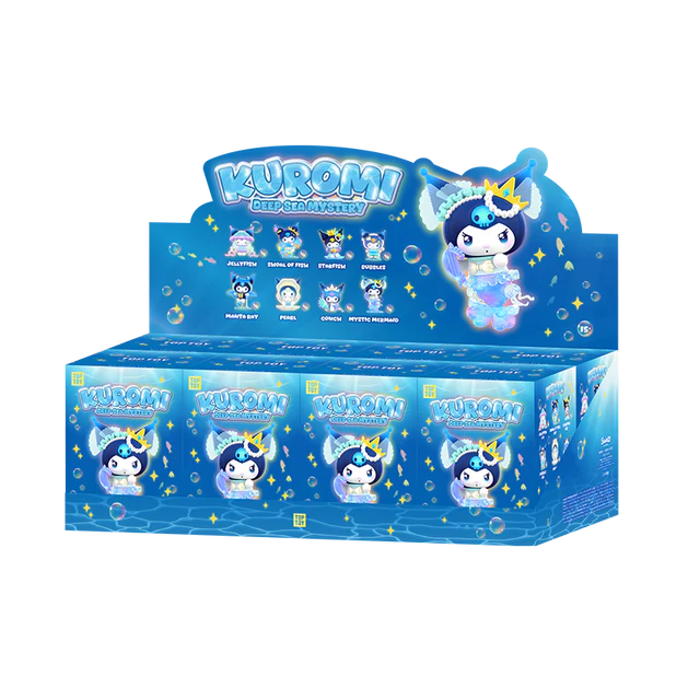 TOPTOY x Sanrio Kuromi Deep Sea Mystery Series Blind Box – Dark Mermaid style Kuromi collectible figure with translucent purple fins and ocean-themed gothic details in whole box