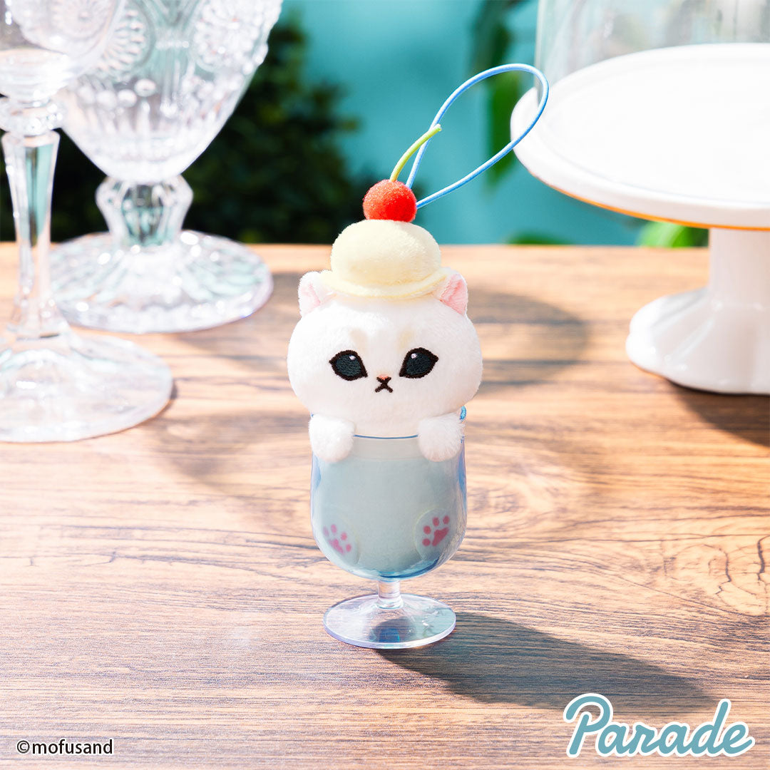 Mofusand | Mofusand Cat in Drink Cups with Ice Cream on Head Cute Mascot Plush Doll Keychain | Phone Case | close up
