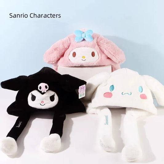 Sanrio My Melody Kuromi Cinnamoroll Hat Ear can Move Winter Warm Accessory Outfits KawaiiGiftLand