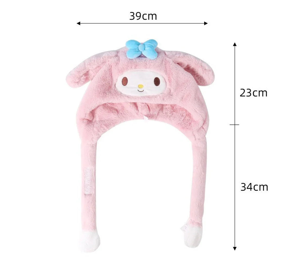 Sanrio My Melody Kuromi Cinnamoroll Hat Ear can Move Winter Warm Accessory Outfits KawaiiGiftLand