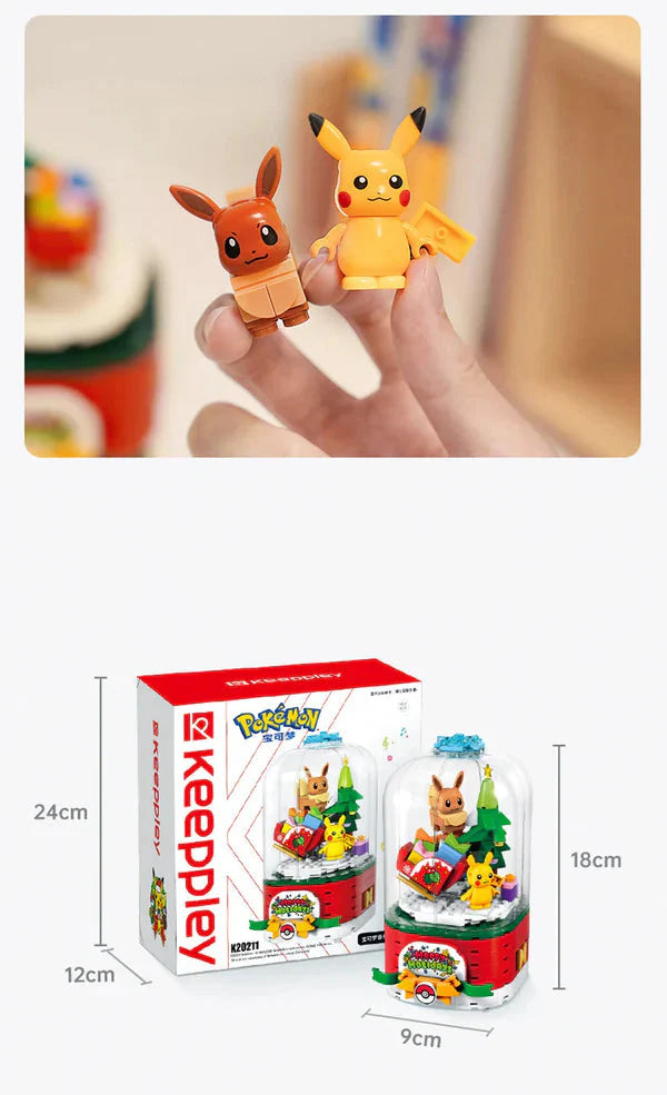 Pokemon Christmas Music Box Pikachu and Eevee Building Blocks Toy Collections KawaiiGiftLand