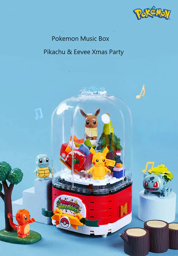 Pokemon Christmas Music Box Pikachu and Eevee Building Blocks Toy Collections KawaiiGiftLand
