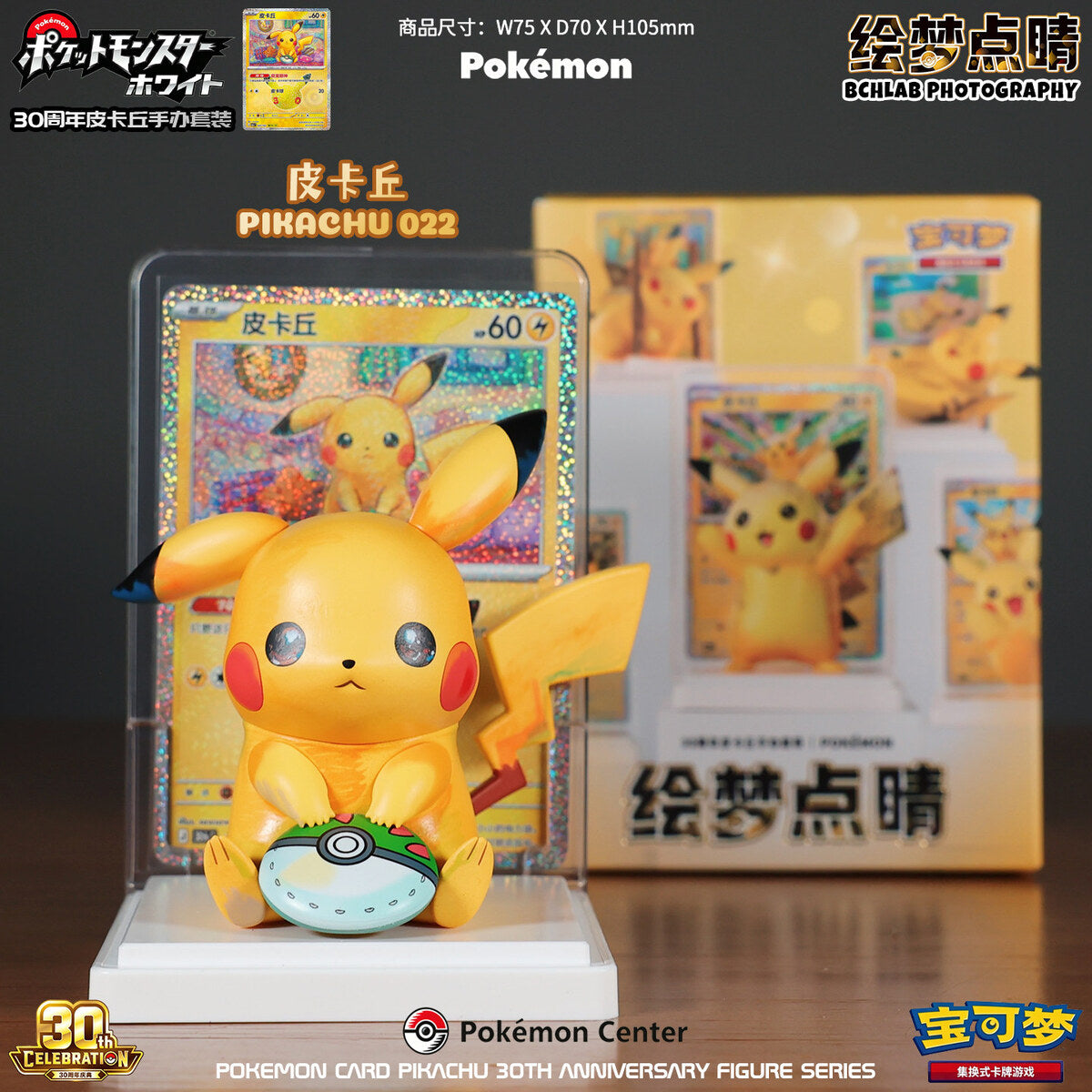 Pokemon Card Pikachu 30th Anniversary - Pikachu 022 Figure with Display Card