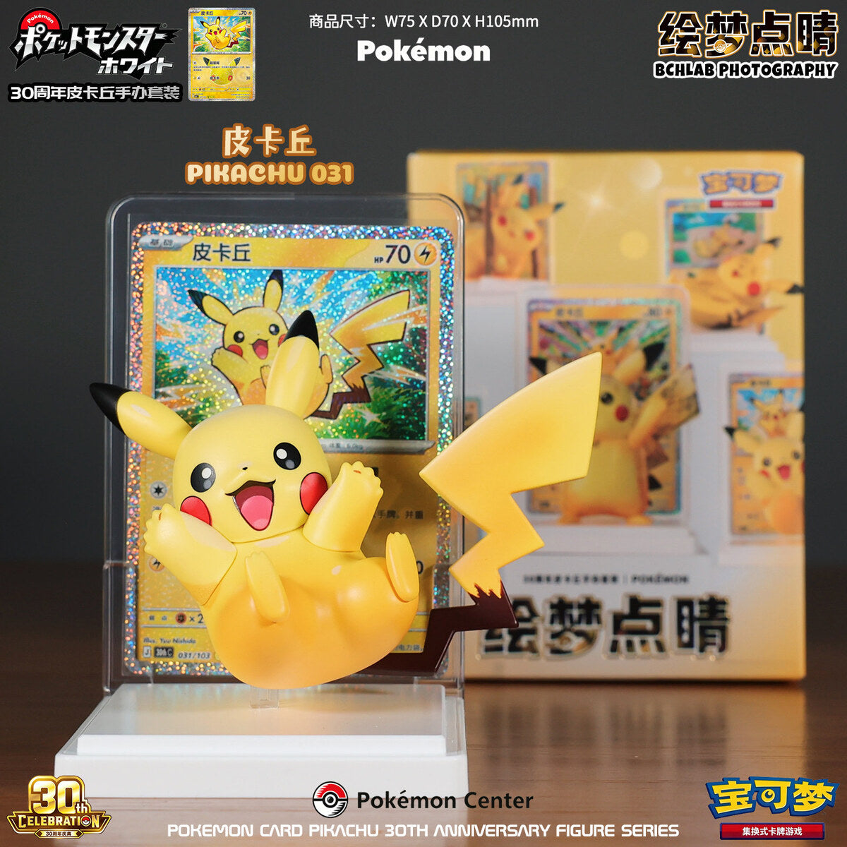 Pokemon Card Pikachu 30th Anniversary - Pikachu 031 Figure with Display Card
