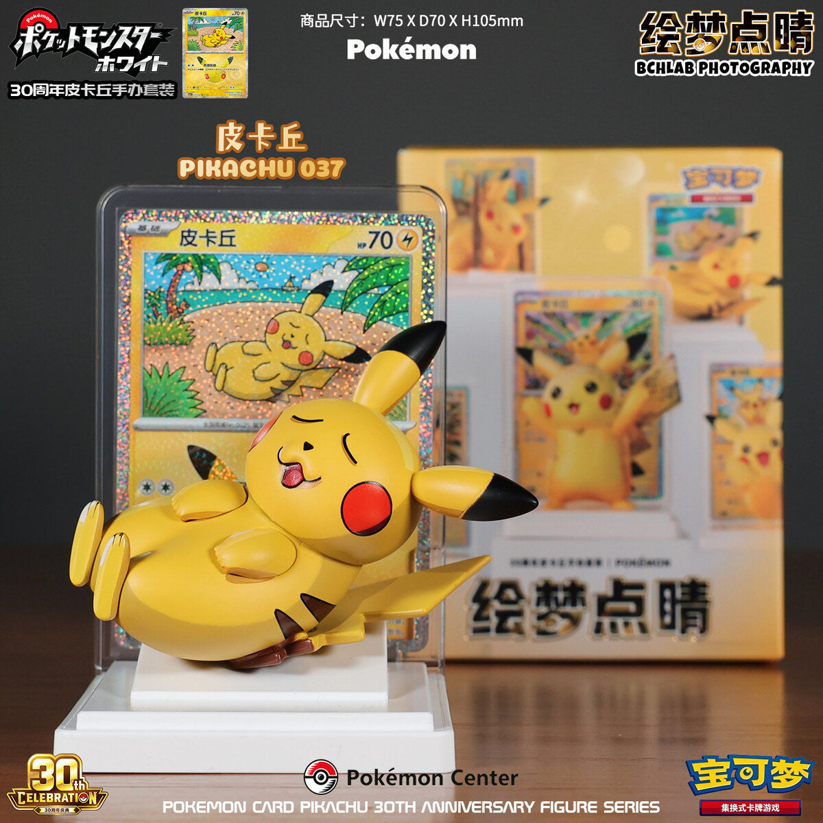 Pokemon Card Pikachu 30th Anniversary - Pikachu 037 Figure with Display Card