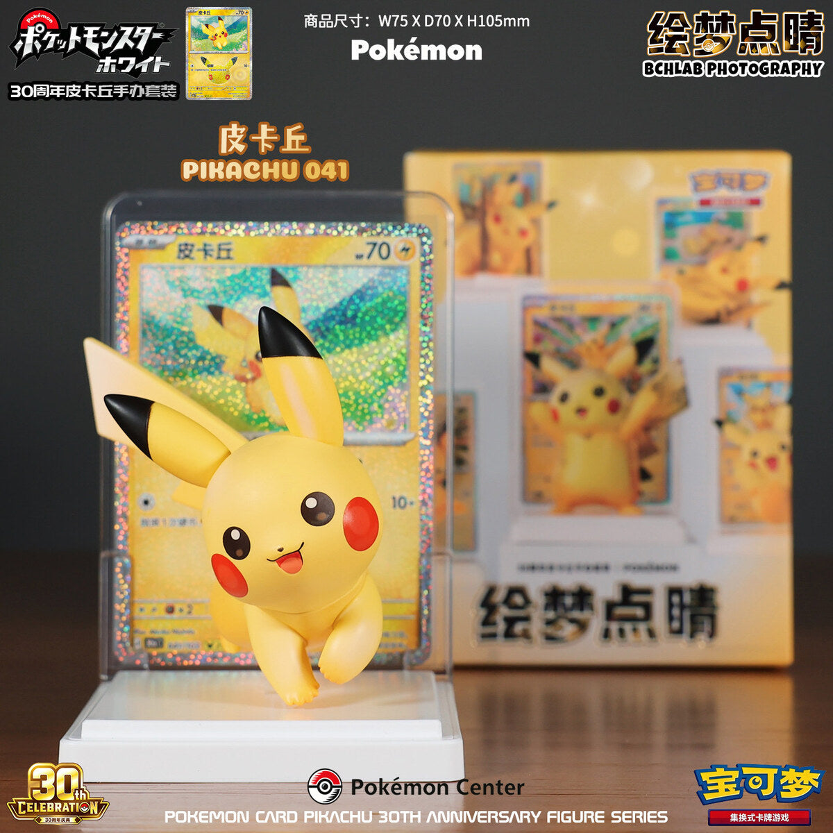 Pokemon Card Pikachu 30th Anniversary - Pikachu 041 Figure with Display Card