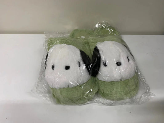 Sanrio Pochacco Green Fluffy Big Head Fur Winter Slippers KawaiiGiftLand