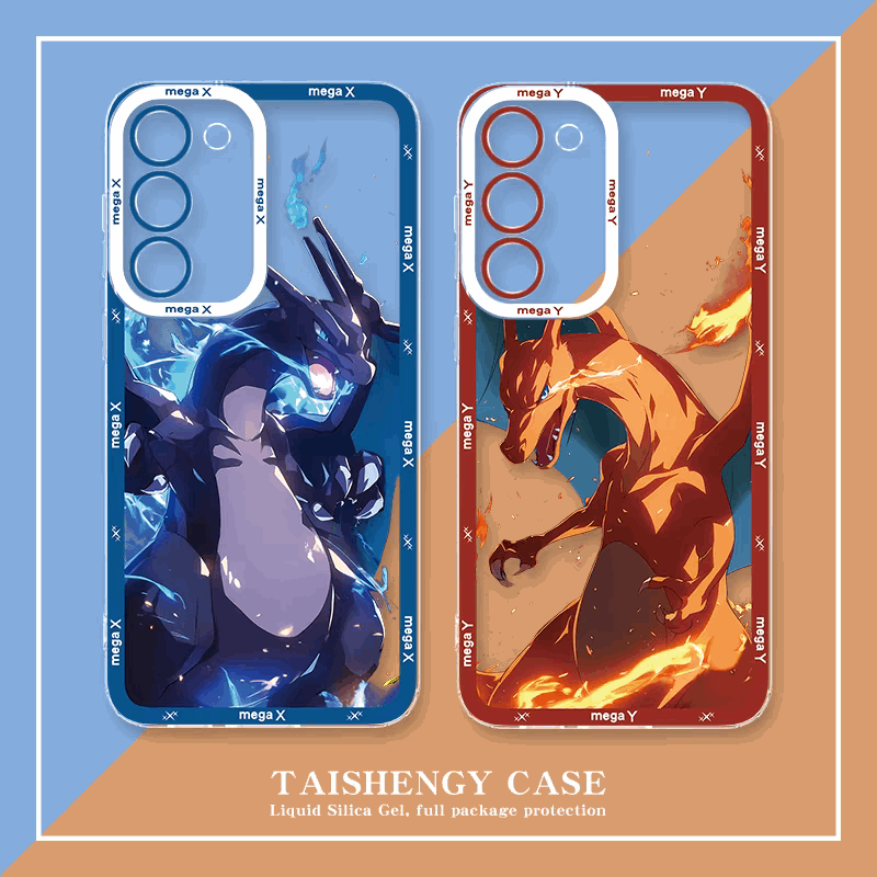 Japanese Cartoon Pokemon Evolution Verison | X Y Charizard - Phone Case Samsung Galaxy S25 S24 S23 S22 S21 FE Ultra