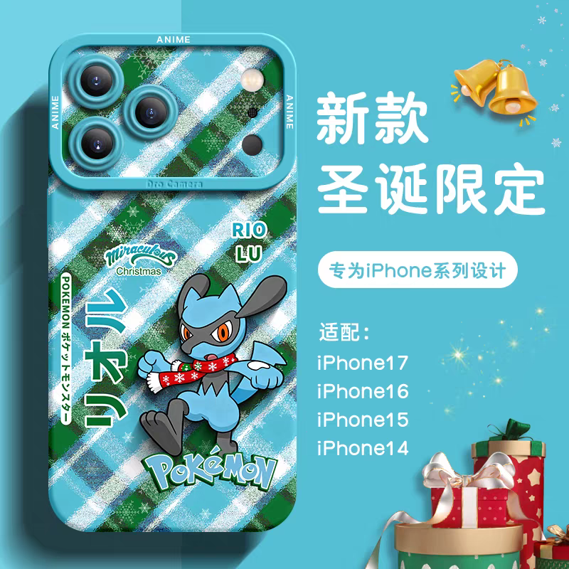 Japanese Cartoon Pokemon Silicone Case Winter Xmas Version | Pikachu Charcadet Riolu Mimikyu Whimsicott Sylveon Gengar Charizard - iPhone Case PLUS SE2 XS XR X 11 12 13 14 15 16 16e 17 17e Pro Promax 12mini 13mini