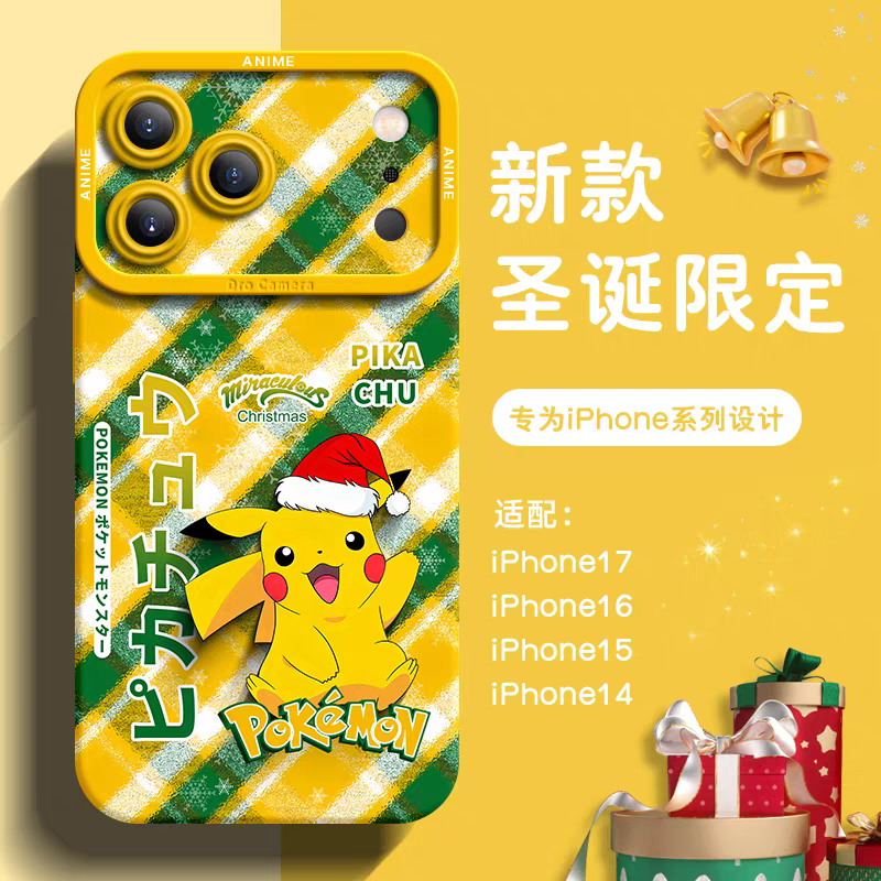 Japanese Cartoon Pokemon Silicone Case Winter Xmas Version | Pikachu Charcadet Riolu Mimikyu Whimsicott Sylveon Gengar Charizard - iPhone Case PLUS SE2 XS XR X 11 12 13 14 15 16 16e 17 17e Pro Promax 12mini 13mini