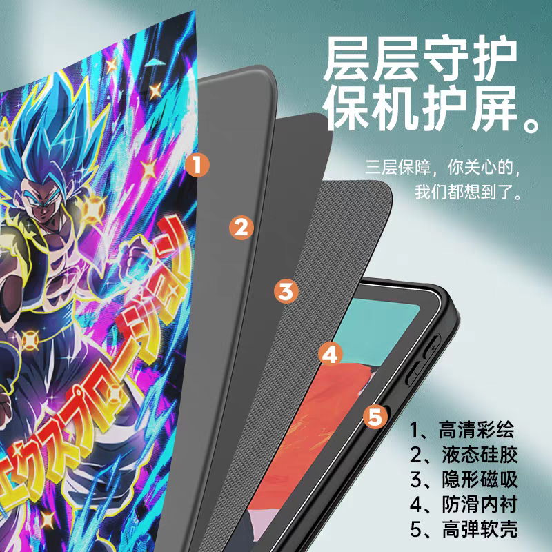 Japanese Anime Dragon Ball Anime Neon Style Protect Case | Son Goku Super Saiyan Gogeta Cell Frieza Majin Buu Flauto Piccolo Broli Vegito - iPad Mini 4,5,6,7 / iPad Air / iPad Pro 2024 2022 2021 2020 2018